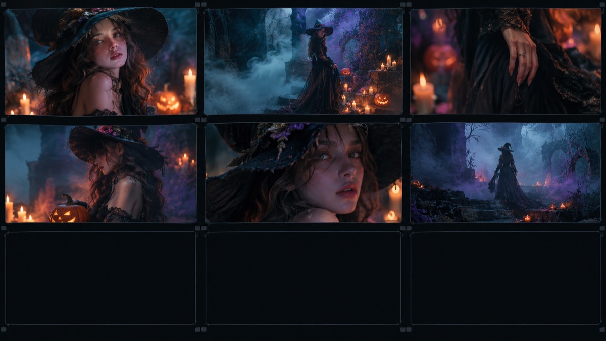 Original video prompt concept with stacked cinematic frames, fog and a slow camera path